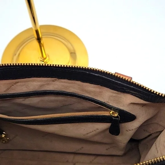 BRAHMIN Black Croc Embossed Crox Leather Shopper's Tote Cognac Leather Strap - Picture 11 of 15